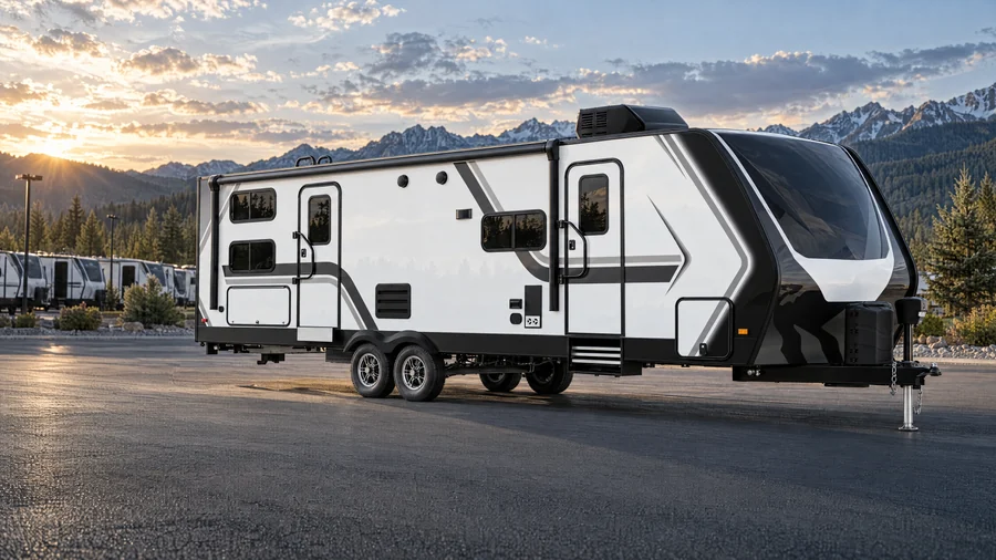 Modern travel trailer representing the example shopper’s interest